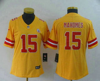 Women's Kansas City Chiefs #15 Patrick Mahomes II Gold 2019 Inverted Legend Stitched NFL Nike Limited Jersey