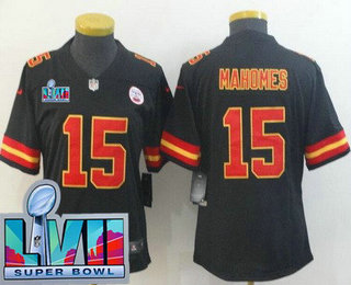 Women's Kansas City Chiefs #15 Patrick Mahomes Limited Black Super Bowl LVII Vapor Jersey
