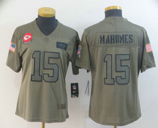 Women's Kansas City Chiefs #15 Patrick Mahomes NEW Olive 2019 Salute To Service Stitched NFL Nike Limited Jersey
