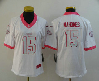 Women's Kansas City Chiefs #15 Patrick Mahomes White Pink 2016 Color Rush Fashion NFL Nike Limited Jersey
