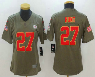 Women's Kansas City Chiefs #27 Kareem Hunt Olive 2017 Salute To Service Stitched NFL Nike Limited Jersey