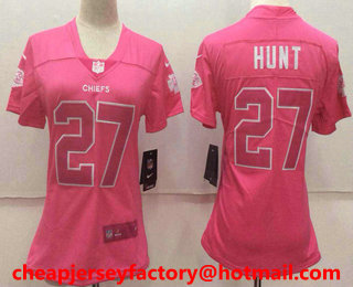 Women's Kansas City Chiefs #27 Kareem Hunt Pink Fashion 2017 Rush NFL Nike Limited Jersey