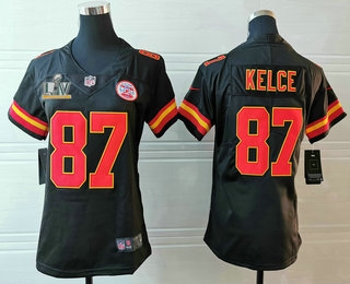 Women's Kansas City Chiefs #87 Travis Kelce Black 2021 Super Bowl LV Vapor Untouchable Stitched Nike Limited NFL Jersey