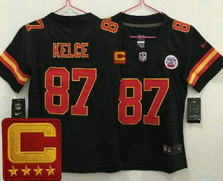 Women's Kansas City Chiefs #87 Travis Kelce Limited Black C Patch Vapor Jersey