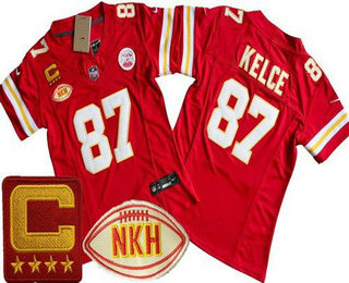 Women's Kansas City Chiefs #87 Travis Kelce Limited Red C Patch NKH FUSE Vapor Jersey