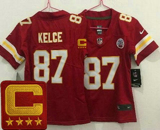 Women's Kansas City Chiefs #87 Travis Kelce Limited Red C Patch Vapor Jersey
