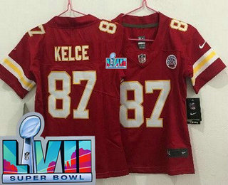 Women's Kansas City Chiefs #87 Travis Kelce Limited Red Super Bowl LVII Vapor Jersey