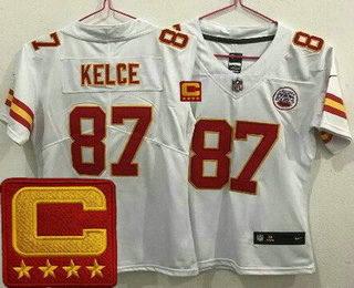 Women's Kansas City Chiefs #87 Travis Kelce Limited White C Patch Vapor Jersey