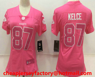 Women's Kansas City Chiefs #87 Travis Kelce Pink Fashion 2017 Rush NFL Nike Limited Jersey