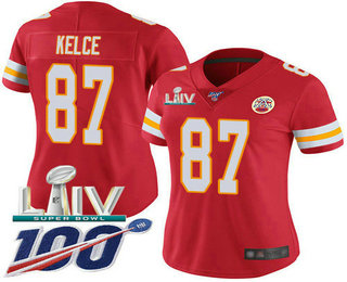 Women's Kansas City Chiefs #87 Travis Kelce Red 2020 Super Bowl LIV Vapor Untouchable Stitched NFL Nike Limited Jersey