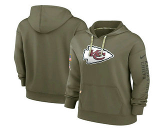Women's Kansas City Chiefs 2022 Olive Salute to Service Therma Performance Pullover Hoodie