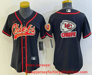 Women's Kansas City Chiefs Black Team Big Logo With Patch Cool Base Stitched Baseball Jersey