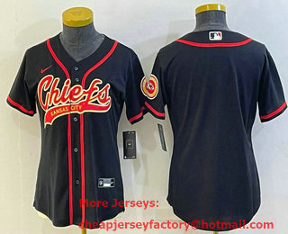 Women's Kansas City Chiefs Blank Black With Patch Cool Base Stitched Baseball Jersey