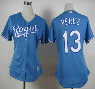 Women's Kansas City Royals #13 Salvador Perez Light Blue Jersey