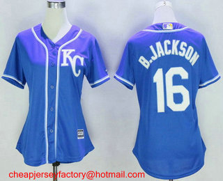 Women's Kansas City Royals #16 Bo Jackson Retired Navy Blue KC Stitched MLB Cool Base Jersey