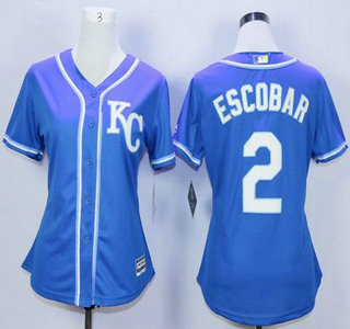 Women's Kansas City Royals #2 Alcides Escobar Alternate Blue KC 2015 MLB Cool Base Jersey