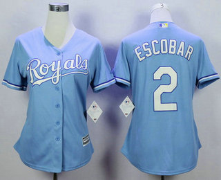 Women's Kansas City Royals #2 Alcides Escobar Light Blue Cool Base Baseball Jersey