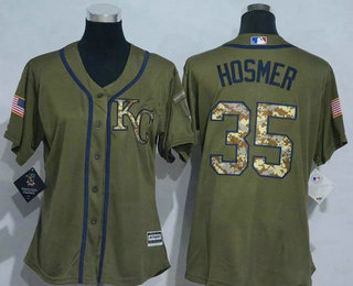 Women's Kansas City Royals #35 Eric Hosmer Green Salute to Service Baseball Jersey
