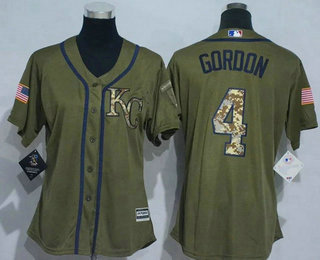 Women's Kansas City Royals #4 Alex Gordon Green Salute to Service Baseball Jersey