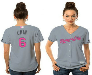 Women's Kansas City Royals #6 Lorenzo Cain Gray With Pink 2016 Mother's Day Cool Base Jersey