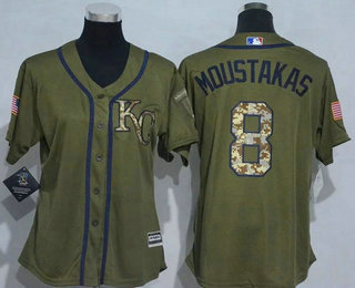Women's Kansas City Royals #8 Mike Moustakas Green Salute to Service Baseball Jersey