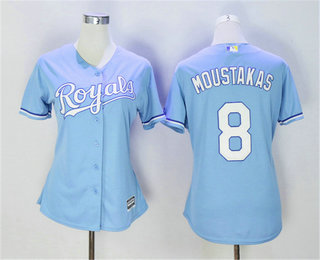 Women's Kansas City Royals #8 Mike Moustakas Light Blue Cool Base Baseball Jersey