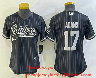 Women's Las Vegas Raiders #17 Davante Adams Black Team Big Logo With Patch Cool Base Stitched Baseball Jersey