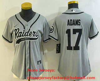 Women's Las Vegas Raiders #17 Davante Adams Grey With Patch Cool Base Stitched Baseball Jersey
