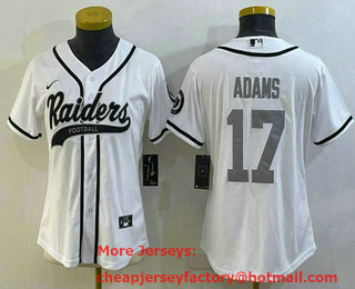 Women's Las Vegas Raiders #17 Davante Adams White Silver With Patch Cool Base Stitched Baseball Jersey