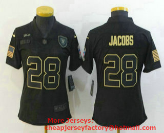 Women's Las Vegas Raiders #28 Josh Jacobs Black 2020 Salute To Service Stitched NFL Nike Limited Jersey