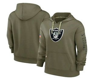 Women's Las Vegas Raiders 2022 Olive Salute to Service Therma Performance Pullover Hoodie