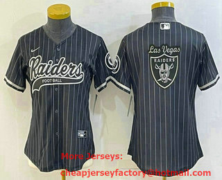 Women's Las Vegas Raiders Black Team Big Logo With Patch Cool Base Stitched Baseball Jersey