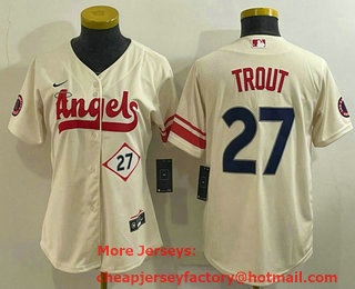 Women's Los Angeles Angels #27 Mike Trout Number Cream 2022 City Connect Cool Base Stitched Jersey