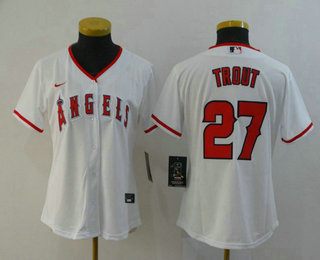 Women's Los Angeles Angels #27 Mike Trout White Stitched MLB Cool Base Nike Jersey