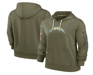 Women's Los Angeles Chargers 2022 Olive Salute to Service Therma Performance Pullover Hoodie