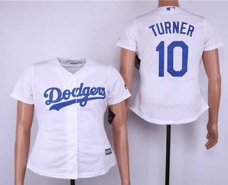 Women's Los Angeles Dodgers #10 Justin Turner White Stitched MLB Cool Base MLB Jersey