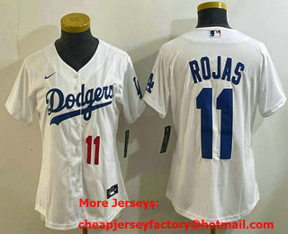 Women's Los Angeles Dodgers #11 Miguel Rojas Number White Cool Base Stitched Jersey