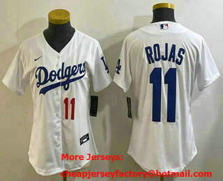 Women's Los Angeles Dodgers #11 Miguel Rojas Number White Cool Base Stitched Jersey