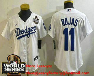 Women's Los Angeles Dodgers #11 Miguel Rojas White 2024 World Series Cool Base Stitched Jersey