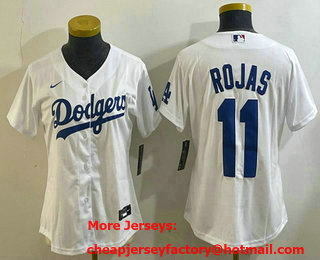 Women's Los Angeles Dodgers #11 Miguel Rojas White Cool Base Stitched Jersey