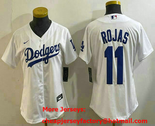 Women's Los Angeles Dodgers #11 Miguel Rojas White Cool Base Stitched Jersey