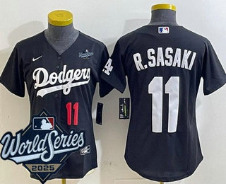 Women's Los Angeles Dodgers #11 Roki Sasaki Black 2025 World Series Limited Jersey