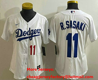 Women's Los Angeles Dodgers #11 Roki Sasaki Number White Cool Base Stitched Jersey