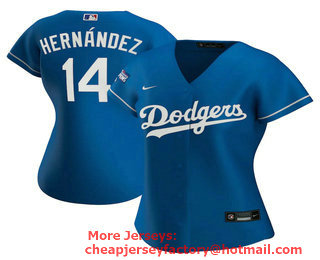 Women's Los Angeles Dodgers #14 Enrique Hernandez Blue 2020 World Series Champions Stitched MLB Cool Base Nike Jersey