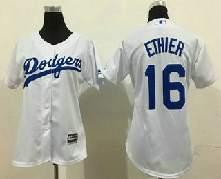 Women's Los Angeles Dodgers #16 Andre Ethier White Home MLB Cool Base Jersey