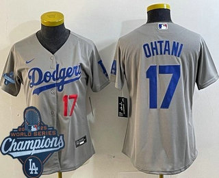 Women's Los Angeles Dodgers #17 Shohei Ohtani Gray 2025 World Series Champions Limited Jersey