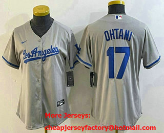 Women's Los Angeles Dodgers #17 Shohei Ohtani Grey With Los Cool Base Stitched Jersey