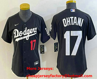 Women's Los Angeles Dodgers #17 Shohei Ohtani Number Black Turn Back The Clock Stitched Cool Base Jersey 01