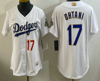 Women's Los Angeles Dodgers #17 Shohei Ohtani White 2026 Gold Collection Stadium Jersey