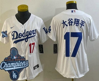 Women's Los Angeles Dodgers #17 Shohei Ohtani White Japanese 2025 World Series Champions Limited Jersey